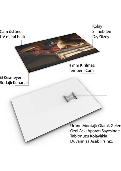 Sanatsal Cam Tablo - Rönesans - Dikey Motif 15-013