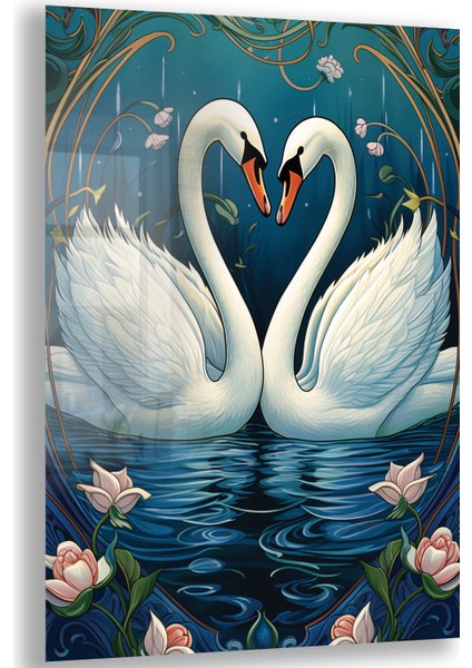 Sanatsal Cam Tablo - Art Nouveau - Dikey Motif 08-008