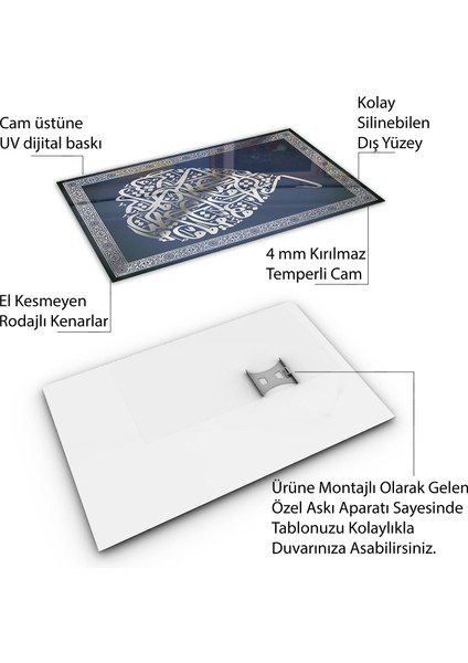 Dini Cam Tablo - Dikey Hat Sanatı - Dini Motif 06-010