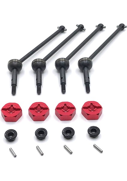 Metal Tahrik Mili ve 12MM Tekerlek Altıgen Adaptörü Wltoys 144001 144010 124007 124019 124018 Rc Araba Yükseltme Parçaları, Kırmızı (Yurt Dışından)