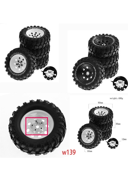 Adet 1.9 Inç Metal Jant Lastik Lastik 1/10 Rc Paletli Trx4 SCX10 D90 4103 90046 Fr4 Fms Nt4-Siyah (Yurt Dışından)