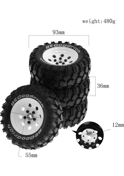 Adet 1.9 Inç Metal Jant Lastik Lastik 1/10 Rc Paletli Trx4 SCX10 D90 4103 90046 Fr4 Fms Nt4-Siyah (Yurt Dışından)
