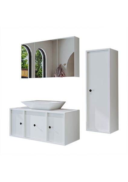Lavabolu Mat Mdf 105 cm Çekmeceli Banyo Dolabı + Aynalı Üst Dolabı + Boy Dolabı indirimleri