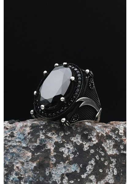 Zülfikar Hz. Ali'nin Kılıcı 925 Ayar Gümüş Erkek Yüzüğü Siyah Zirkon Taşlı 901506 modelleri