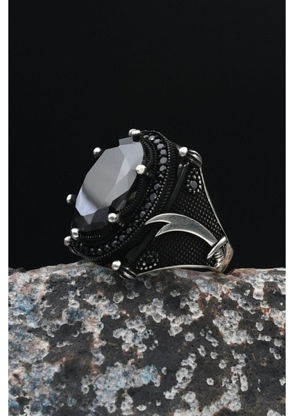 Zülfikar Hz. Ali'nin Kılıcı 925 Ayar Gümüş Erkek Yüzüğü Siyah Zirkon Taşlı 901506 fırsatları