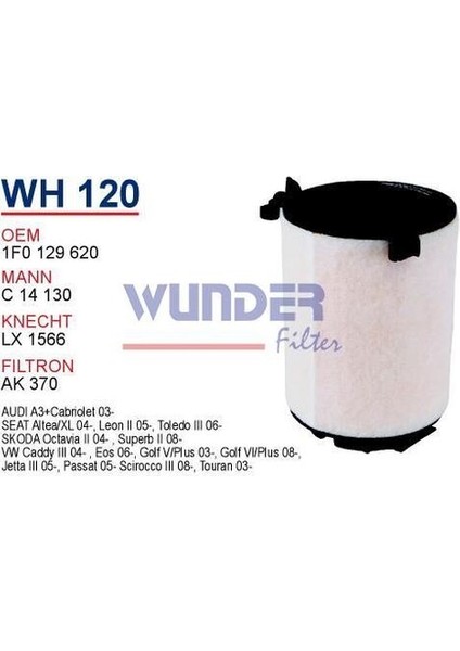 Wunder WH120 Hava Filtresi Volkswagen Golf V Passat Jetta 1.4 1.6 Tsı 2.0 Fsı Seat Leon Iı 1.2 - 1.4 - 1.6 Toledo Iıı 1.4 - 1.6 Skoda Octavıa Iı Superb Iı Yetı 1.2 - 1.4 Audı A3 1.2 - 1.4 - 1.4 fiyatları