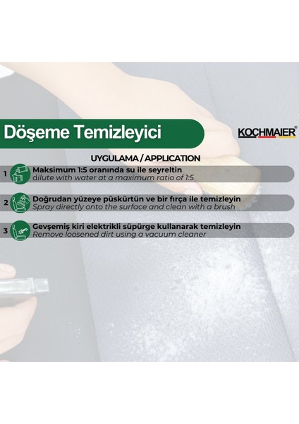 Döşeme Deri Alkantara Kumaş Koltuk Tavan Temizleyici Leke Çıkarıcı Konsantre 1:5 5 Litre / kg