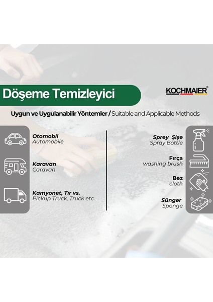 Döşeme Deri Alkantara Kumaş Koltuk Tavan Temizleyici Leke Çıkarıcı Konsantre 1:5 5 Litre / kg