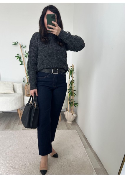 Antrasit Sim Geçişli Dokulu Kazak