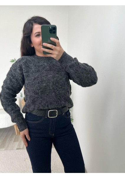 Antrasit Sim Geçişli Dokulu Kazak fırsatları