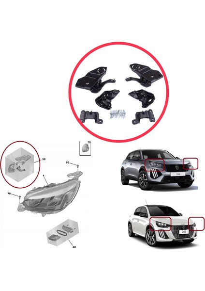 BHL581 Peugeot 208 E-208 Mk2 P21 2008 E-2008 Mk2 P24 2019-ON Için Sağ Sol Ön Far Ayak Tamir Seti modelleri
