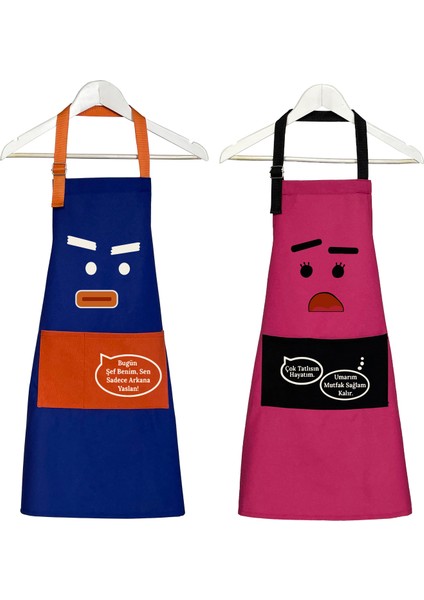 Kumaş Mutfak Önlüğü Seti 2'li Leke Tutmaz Su Itici %65 Pamuk %35 Polyester Kadın - Erkek Angry Önlük
