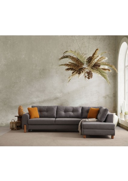 Rivaldu Köşe Takımı & Mekanizmalı Köşe Koltuk - Antrasit Keten Kumaş indirimleri