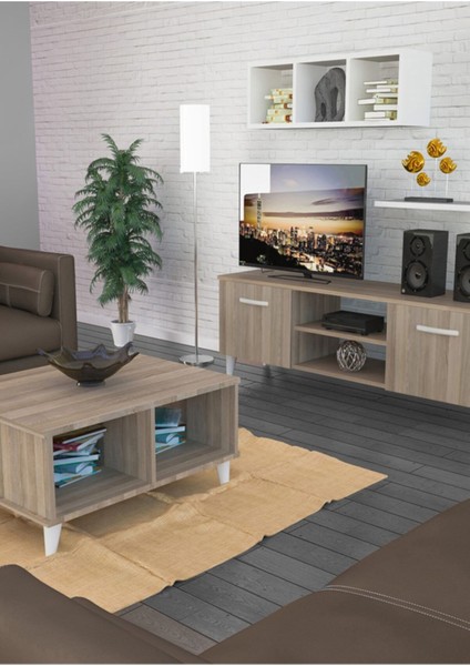 ARD-606 Tv Ünitesi Takımı Tv Sehpası Orta Sehpa Kitaplıklı Duvar Raflı Televizyon Sehpası