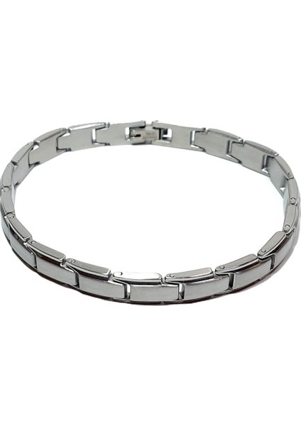 JTSS25ÇEB1480 Italyan Charm Desen Model Gümüş Gri Renk Künye Paslanmaz Renk Atmaz 316 L Janti Çelik Bileklik