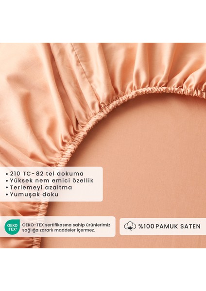 Pamuk Saten Supreme Çift Kişilik Lastikli Çarşaf Somon (160 x 200 x 35 cm )