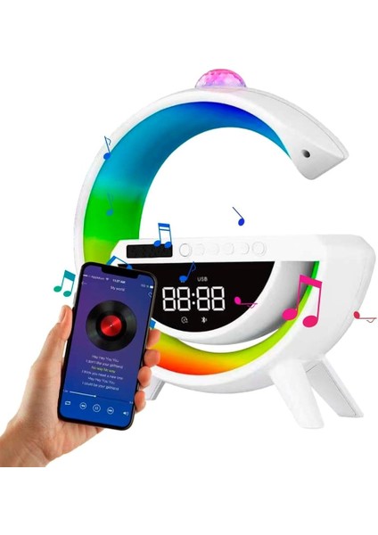 Dijital Saat ve Alarmlı Radyolu Rgb Ledli Kablosuz Şarjlı Bluetooth Hoparlör