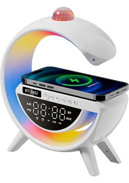Dijital Saat ve Alarmlı Radyolu Rgb Ledli Kablosuz Şarjlı Bluetooth Hoparlör