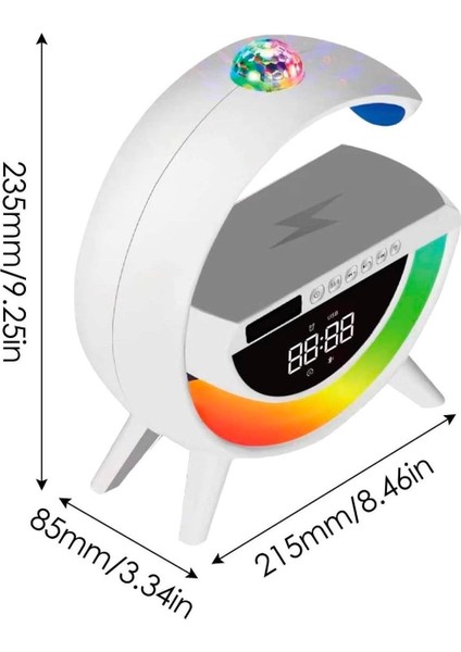 Dijital Saat ve Alarmlı Radyolu Rgb Ledli Kablosuz Şarjlı Bluetooth Hoparlör