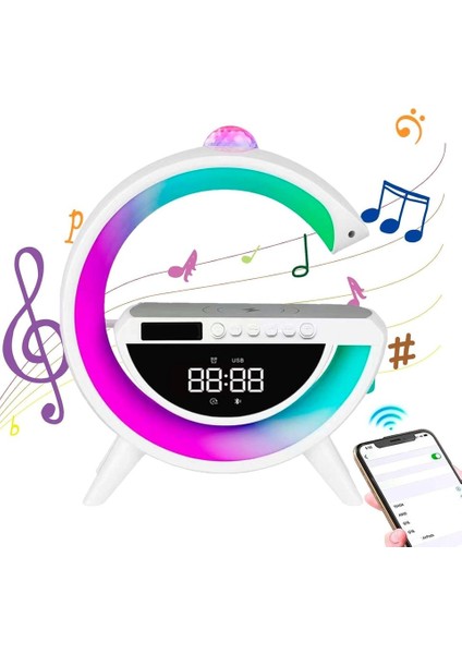 Dijital Saat ve Alarmlı Radyolu Rgb Ledli Kablosuz Şarjlı Bluetooth Hoparlör