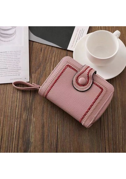 Cüzdan Kart Tutucu Yüksek Kaliteli ve Dayanıklı Pu Malzeme Düz Renk Kentsel Moda Moda Stili, Pembe (Yurt Dışından)