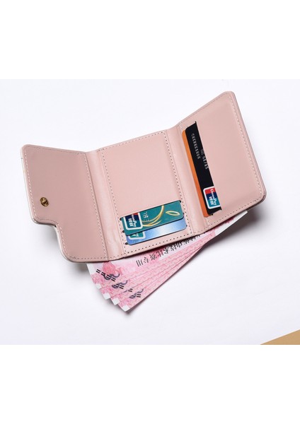 Cüzdan Kart Tutucu Taşınabilir Çiçek Baskı Stiliyle Kontrast Oluşturan Seçılmiş Çevre Dostu Pu Deri Malzeme, Pembe (Yurt Dışından)