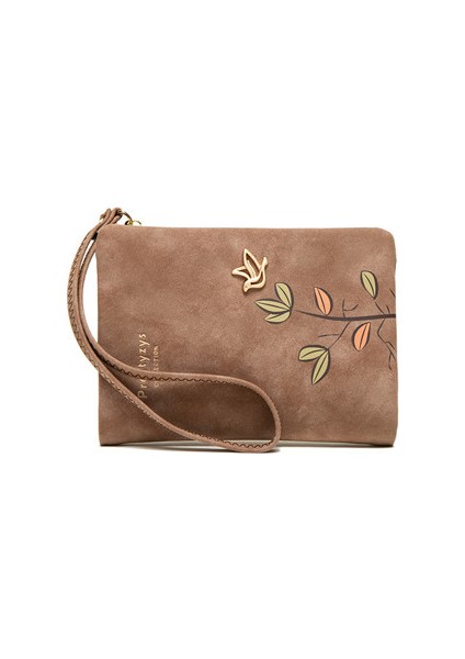 Cüzdan Kart Tutucu Yüksek Kaliteli Pu Kumaş Düz Renk Çiçek Baskı Stili, Kahverengi (Yurt Dışından)