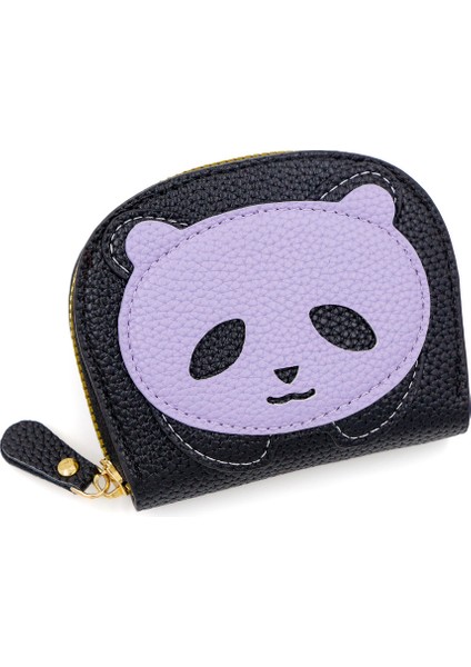 Cüzdan Kart Tutucu Yüksek Kaliteli Ultra Hafif Pu Kumaş Sevimli Panda Deseni, Mor (Yurt Dışından)