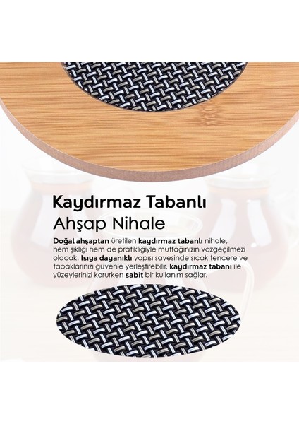 Ahşap Kaydırmaz Tava Tencere Çaydanlık Altlığı - Yuvarlak Kaymaz Taban Ahşap Nihale