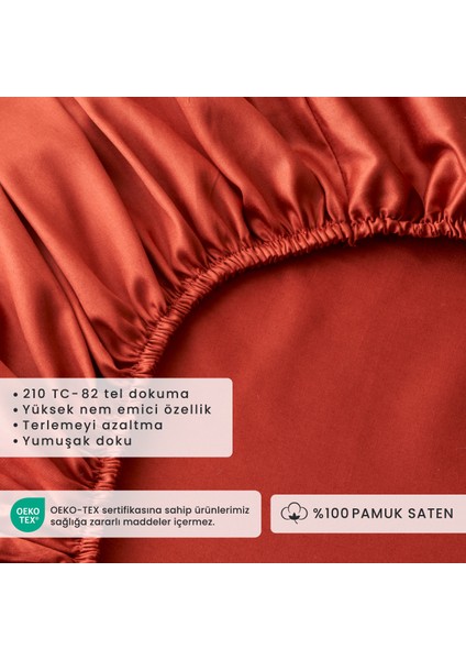 Pamuk Saten Supreme Çift Kişilik Lastikli Çarşaf Kiremit (160 x 200 x 35 cm )