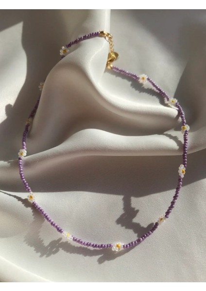Mini Lila Papatya Choker Kolye