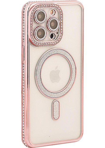 iPhone 16 Pro Max Magsafe Şeffaf Taşlı Sararmaz Yüksek Kalite Esnek Kılıf