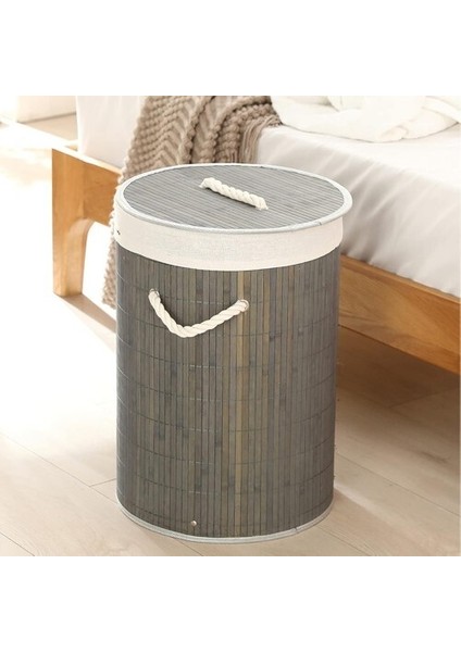 Decohandy Yuvarlak Bambu Kirli Sepeti