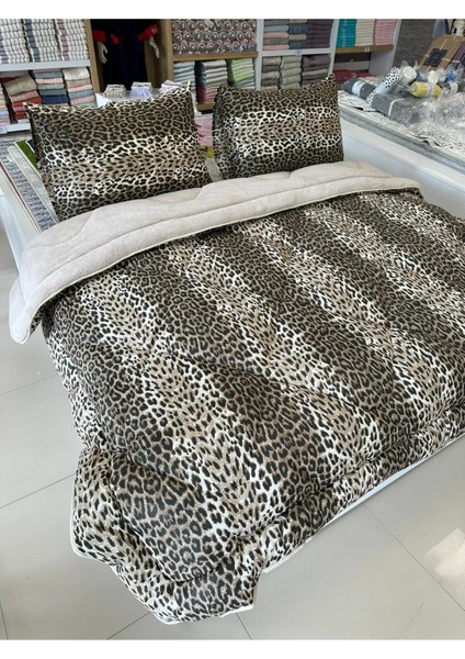 Çift Kişilik Leopar Welsoft Yorgan Çift Taraflı 195 x 215 - 2 Adet Yastık Kılıfı