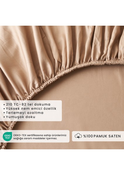 Pamuk Saten Supreme Çift Kişilik Lastikli Çarşaf Vizon (160 x 200 x 35 cm )
