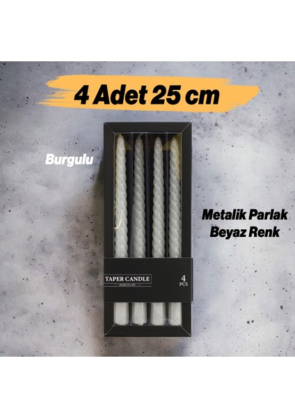 Şamdan Mum Burgulu 4'lü Metalik Boya Beyaz Dekoratif Mumu Kandil Fitilli Mumluk 25 cm fiyatları