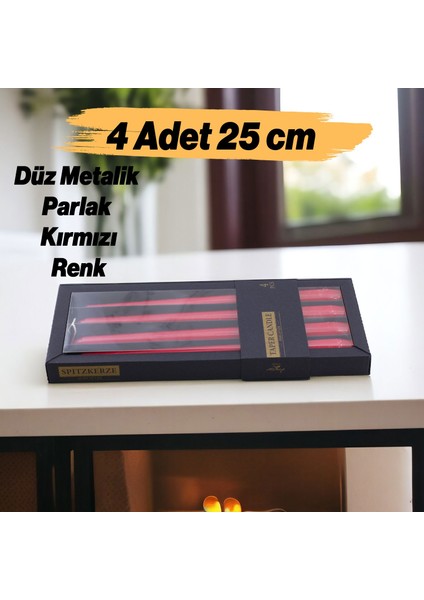 Şamdan Mum 4'lü Metalik Boya Kırmızı Dekoratif Mumu Kandil Fitilli Mumluk Kırmızı 25 cm fiyatları