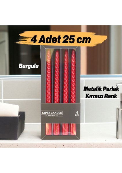 Şamdan Mum Burgulu 4'lü Metalik Boya Kırmızı Dekoratif Mumu Kandil Hediyelik Fitilli Mumluk 25 cm fiyatları