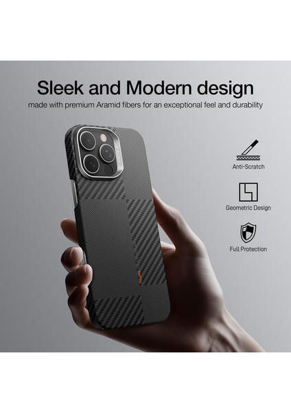 iPhone 16 Pro Max Kılıf Magsafe Uyumlu 600D Raptic Aramid Fiber Croxx Mondrian Serisi Kapak Siyah