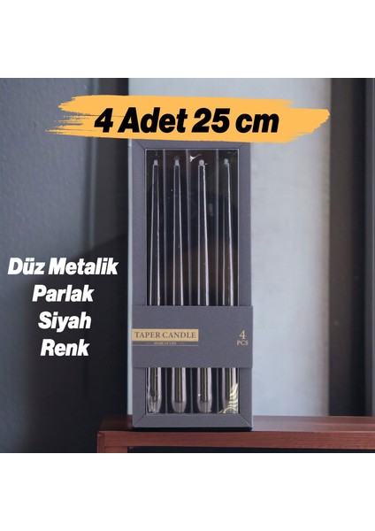 Şamdan Mum 4'lü Metalik Boya Siyah Dekoratif Mumu Kandil Fitilli Mumluk Parlak Siyah 25 cm fiyatları