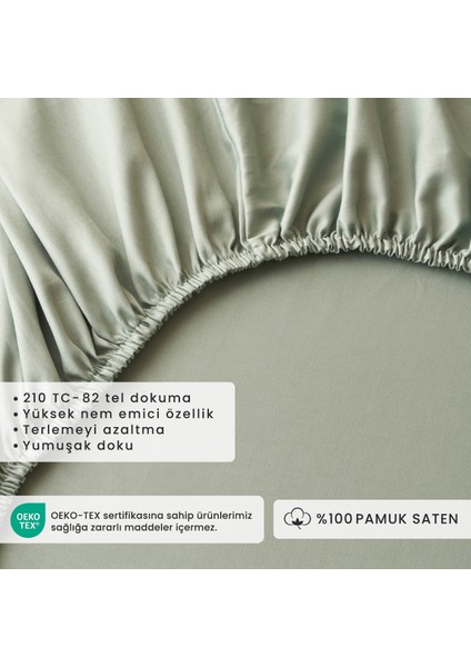 Pamuk Saten Supreme Çift Kişilik Lastikli Çarşaf Koyu Yeşil (160 x 200 x 35 cm )