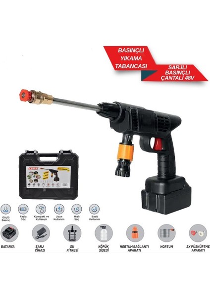 Oto Yıkama Tabancası Şarjlı Basınçlı Çantalı