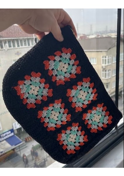 El Örgüsü Kişiye Özel Günlük Siyah Turuncu Çanta