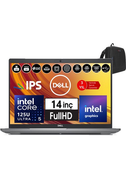 Latitude 5450 Intel Ultra 5 125U 48GB Ddr5 2tb SSD 14" Fhd IPS Freedos Taşınabilir Bilgisayar N006L545014EMEAW14+ZETTAÇANTA
