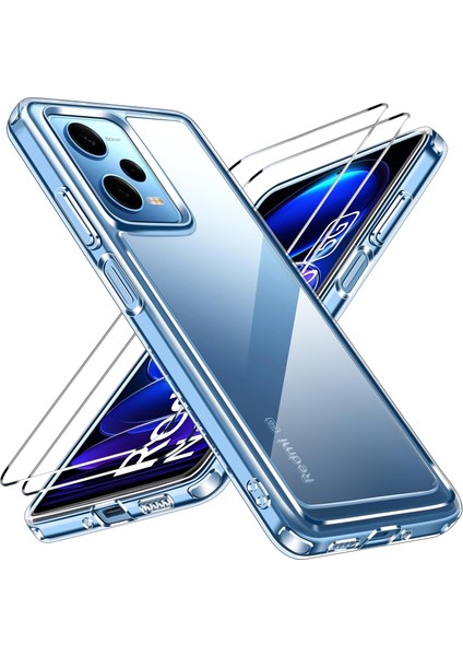 Xiaomi Redmi Note 12 Pro 5g Kılıf Kamera Çıkıntılı Korumalı Yumuşak Şeffaf Silikon + 9h Ekran Koruyucu Cam Set 2in1