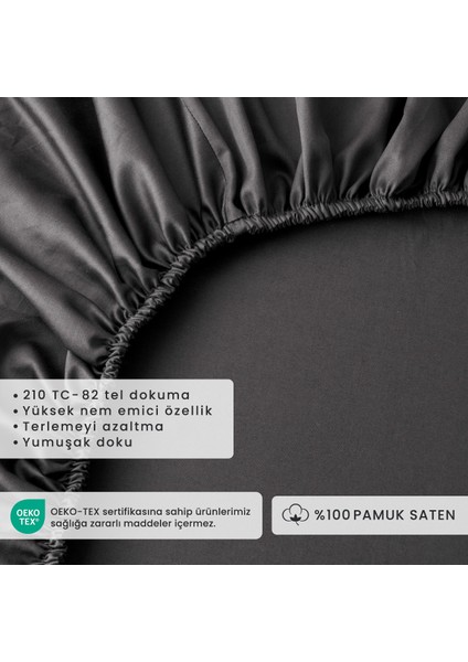 Pamuk Saten Supreme King Size Lastikli Çarşaf ANTRASIT(180 x 200 x 35 cm )