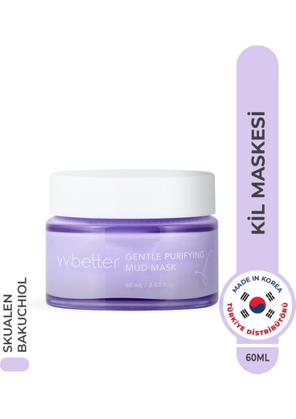 VV BETTER Gentle Purifying Mud Mask Canlandırıcı Ve Arındırıcı Kil Maskesi 8 Tip Peptid ve Bakuchiol Kore 60ml