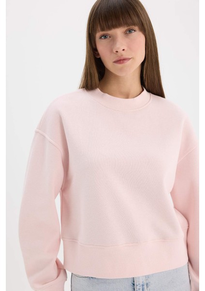 Boxy Fit Bisiklet Yaka Basic Düz Kalın Sweatshirt E4732AX25SP