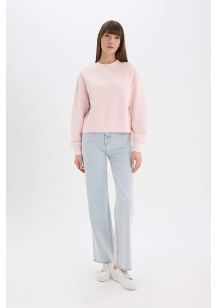 Boxy Fit Bisiklet Yaka Basic Düz Kalın Sweatshirt E4732AX25SP