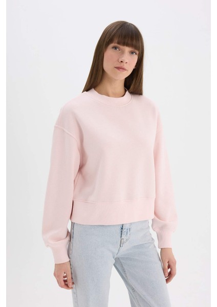 Boxy Fit Bisiklet Yaka Basic Düz Kalın Sweatshirt E4732AX25SP